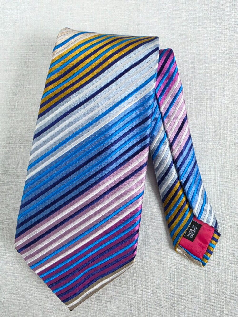 DUCHAMP LONDON Vibrant Multicolor Striped Silk Tie Handmade